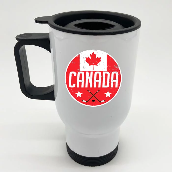 Canada Ice Hockey Flag Jersey Supporter Canadian Fan Gift Front & Back Stainless Steel Travel Mug