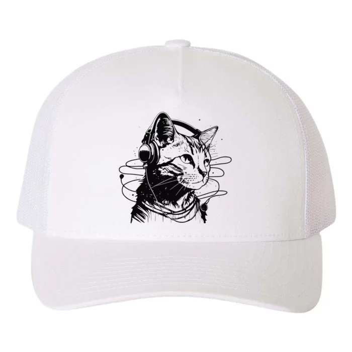 Cat in Headphones Funny Cat Gift Retro Vintage Funny Cat Yupoong Adult 5-Panel Trucker Hat