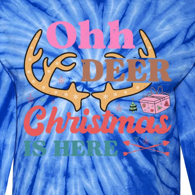 Christmas Is Here Oh Deer Funny Gift Tie-Dye Long Sleeve Shirt