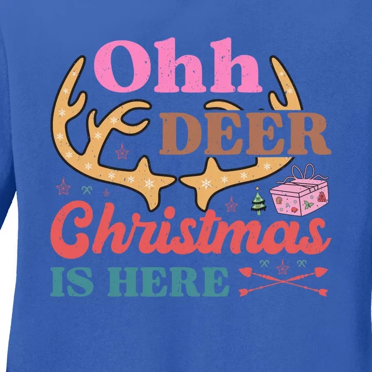 Christmas Is Here Oh Deer Funny Gift Ladies Long Sleeve Shirt