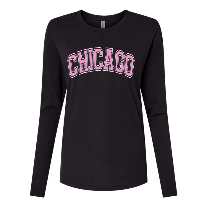 Chicago Illinois IL Varsity Style Pink Text Womens Cotton Relaxed Long Sleeve T-Shirt