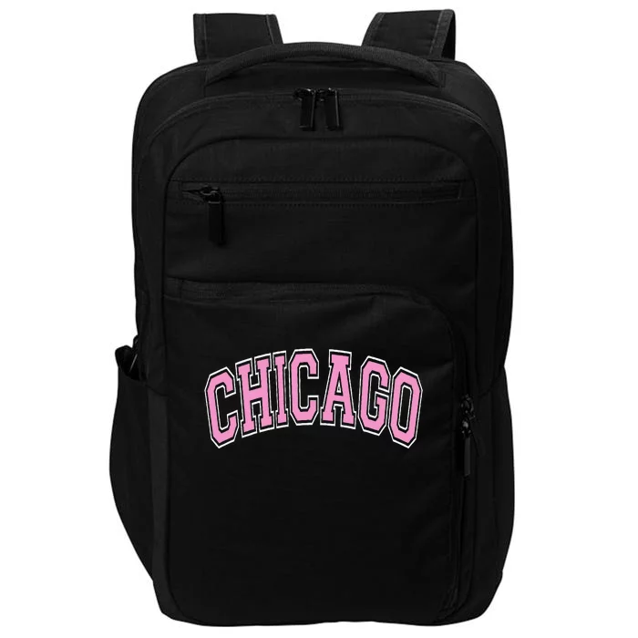 Chicago Illinois IL Varsity Style Pink Text Impact Tech Backpack