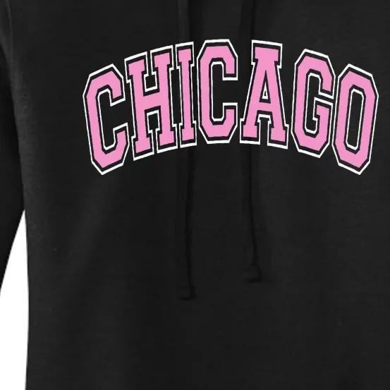 Chicago Illinois IL Varsity Style Pink Text Women's Pullover Hoodie