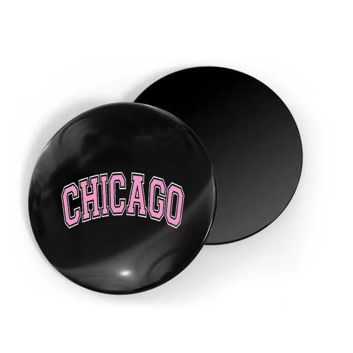 Chicago Illinois IL Varsity Style Pink Text Magnet