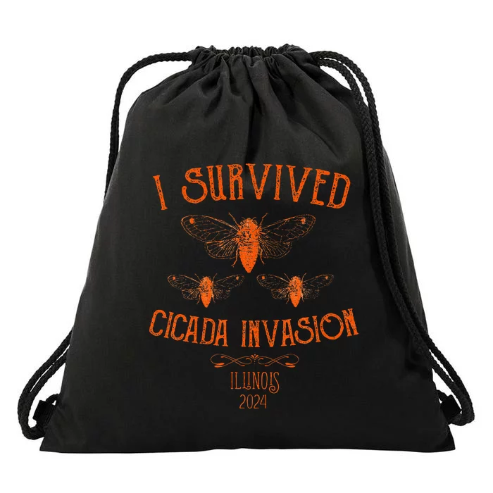 Cicada Invasion Illinois Usa 2024 Insect Entomology Orange Drawstring Bag