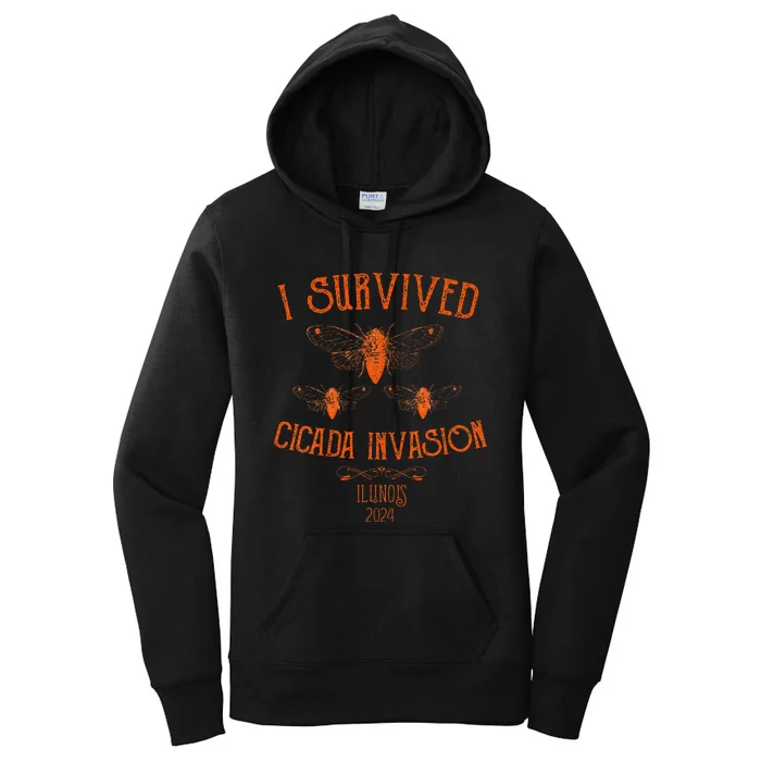 Cicada Invasion Illinois Usa 2024 Insect Entomology Orange Women's Pullover Hoodie