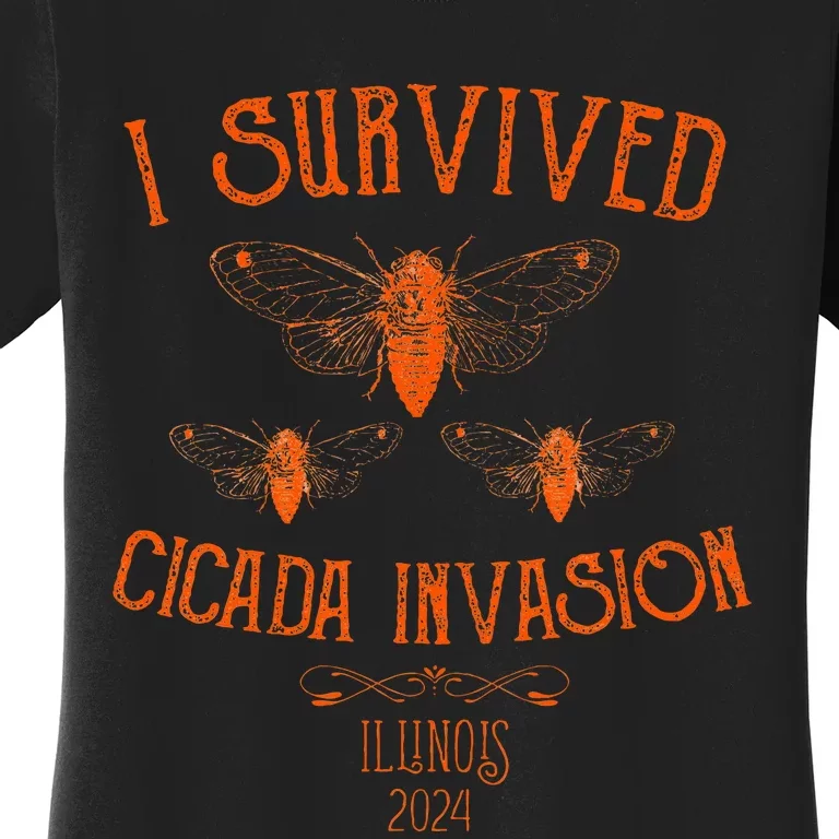 Cicada Invasion Illinois Usa 2024 Insect Entomology Orange Women's T-Shirt