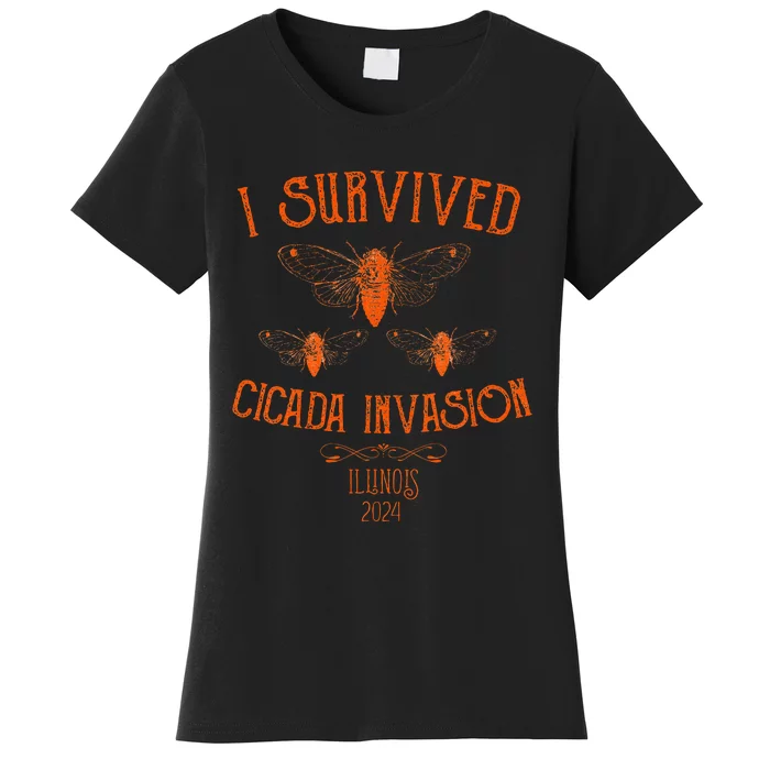 Cicada Invasion Illinois Usa 2024 Insect Entomology Orange Women's T-Shirt