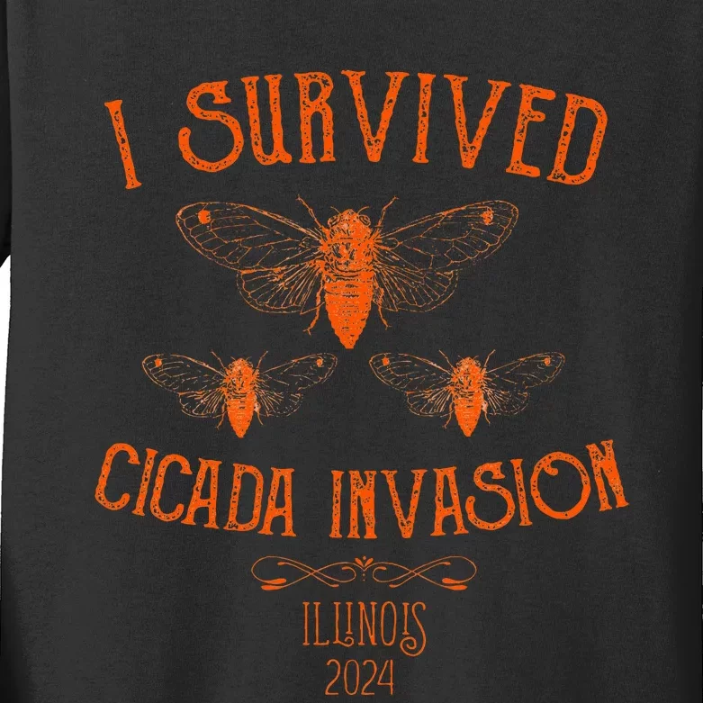 Cicada Invasion Illinois Usa 2024 Insect Entomology Orange Kids Long Sleeve Shirt