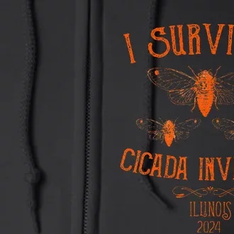 Cicada Invasion Illinois Usa 2024 Insect Entomology Orange Full Zip Hoodie