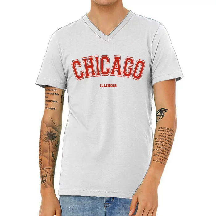 Chicago Illinois Il Red Letter Graphic On Chicago V-Neck T-Shirt