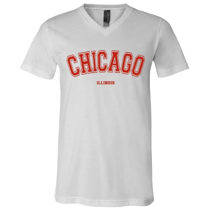 Chicago Illinois Il Red Letter Graphic On Chicago V-Neck T-Shirt