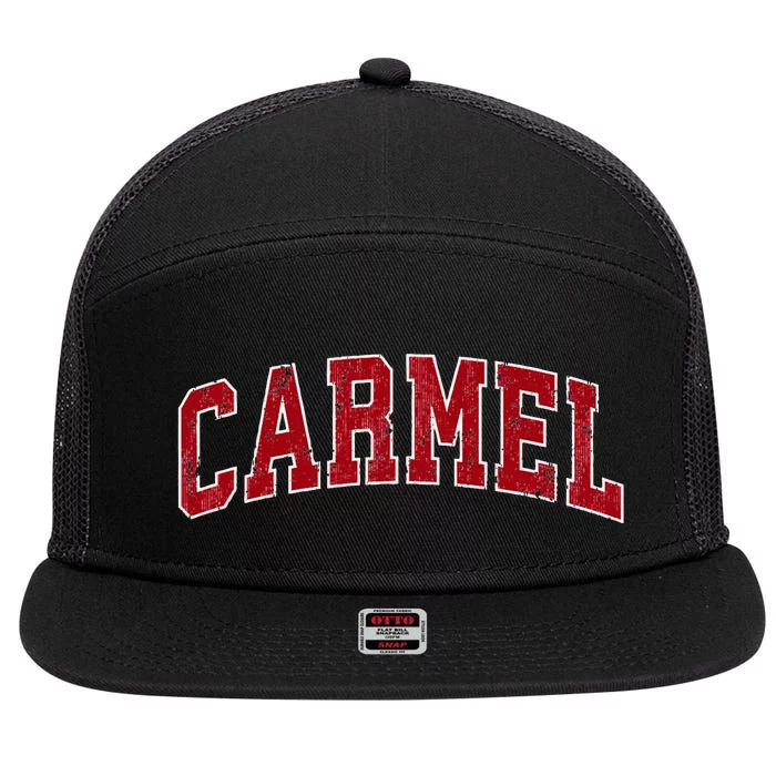 Carmel Indiana In Vintage Sports Design Red Design 7 Panel Mesh Trucker Snapback Hat