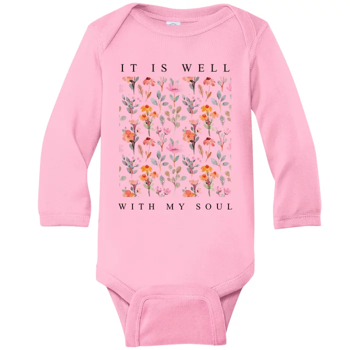 Christian It Is Well With My Soul Vintage Floral Baby Long Sleeve Bodysuit