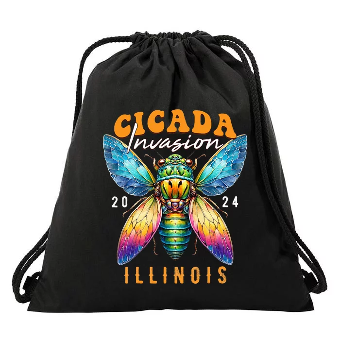 Cicada Invasion Illinois 2024 Insect Broods Xix And Xiii Drawstring Bag