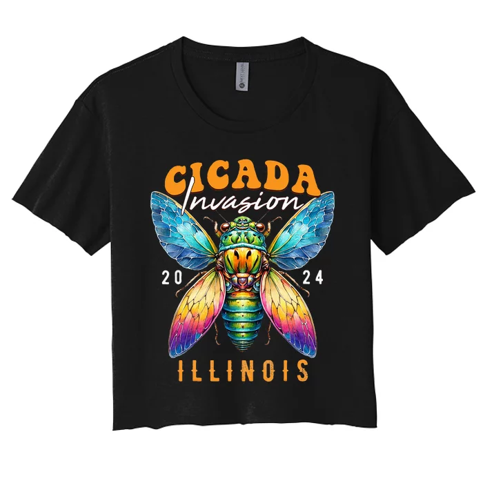 Cicada Invasion Illinois 2024 Insect Broods Xix And Xiii Women's Crop Top Tee