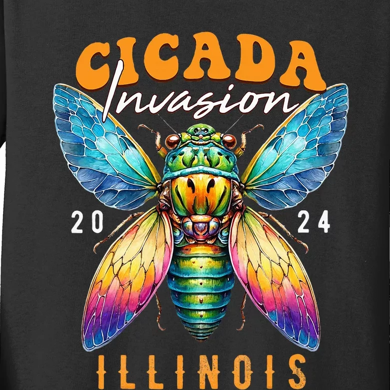 Cicada Invasion Illinois 2024 Insect Broods Xix And Xiii Kids Long Sleeve Shirt