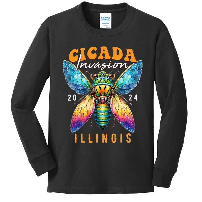 Cicada Invasion Illinois 2024 Insect Broods Xix And Xiii Kids Long Sleeve Shirt