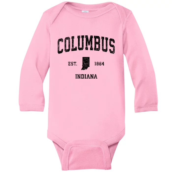 Columbus Indiana In Vintage Sports Baby Long Sleeve Bodysuit