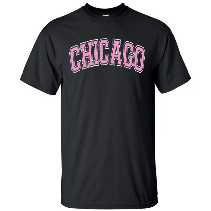 Chicago Illinois IL Varsity Style Pink Text Tall T-Shirt