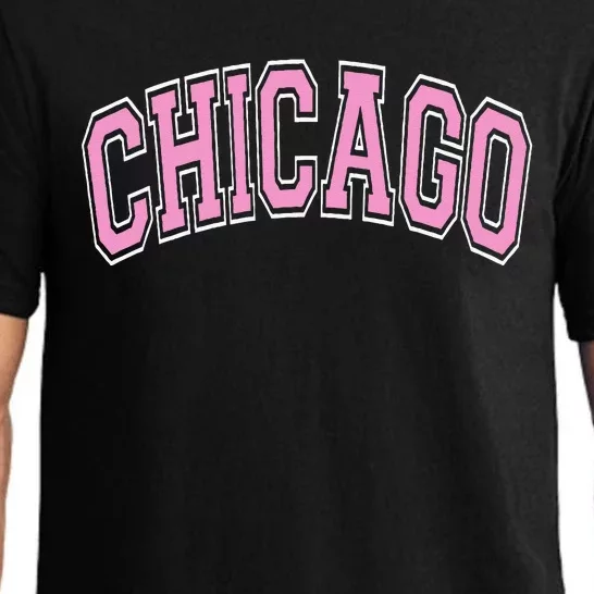 Chicago Illinois IL Varsity Style Pink Text Pajama Set