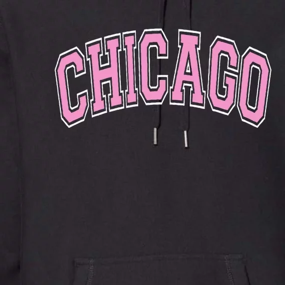 Chicago Illinois IL Varsity Style Pink Text Premium Hoodie