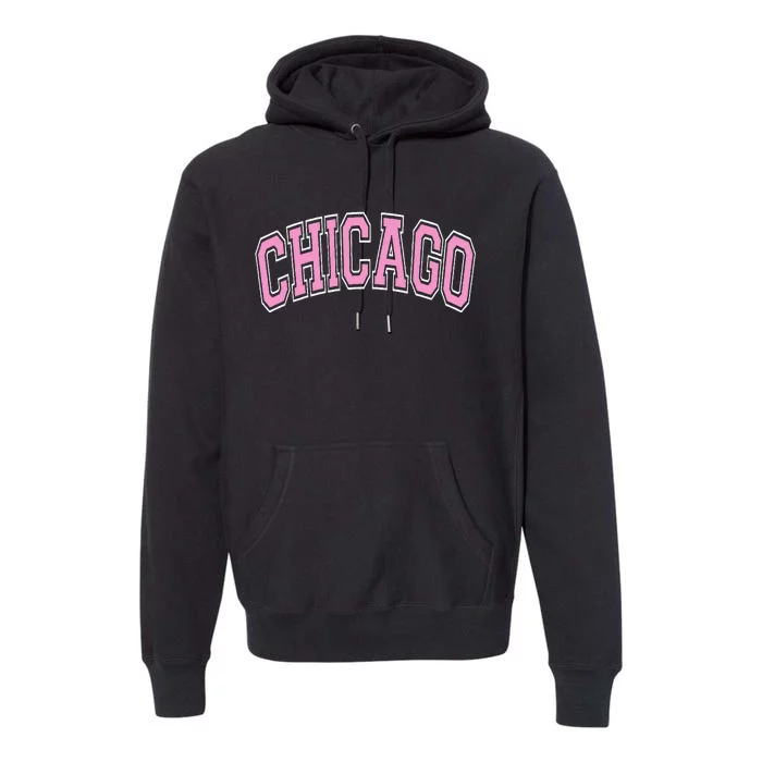 Chicago Illinois IL Varsity Style Pink Text Premium Hoodie