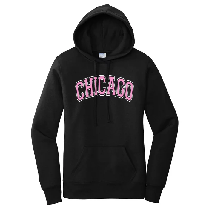 Chicago Illinois IL Varsity Style Pink Text Women's Pullover Hoodie