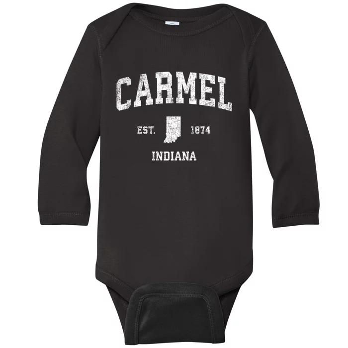 Carmel Indiana In Vintage Sports Baby Long Sleeve Bodysuit