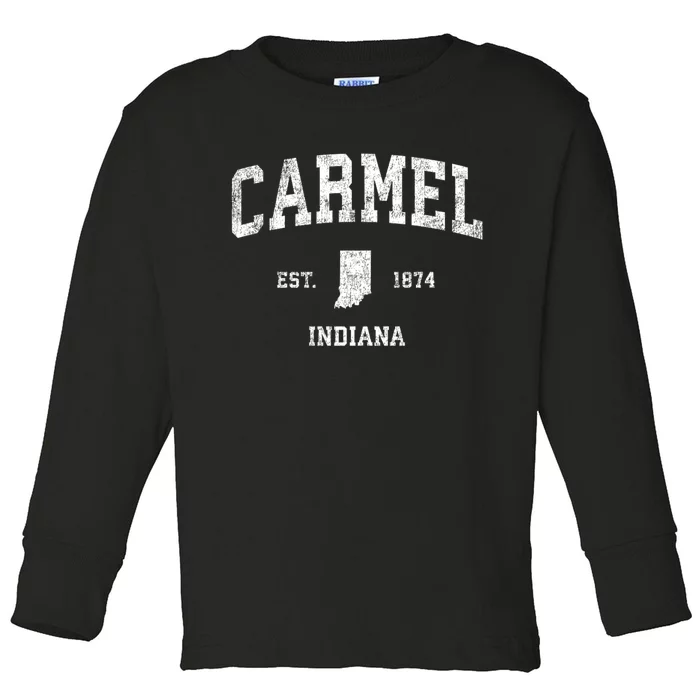 Carmel Indiana In Vintage Sports Toddler Long Sleeve Shirt