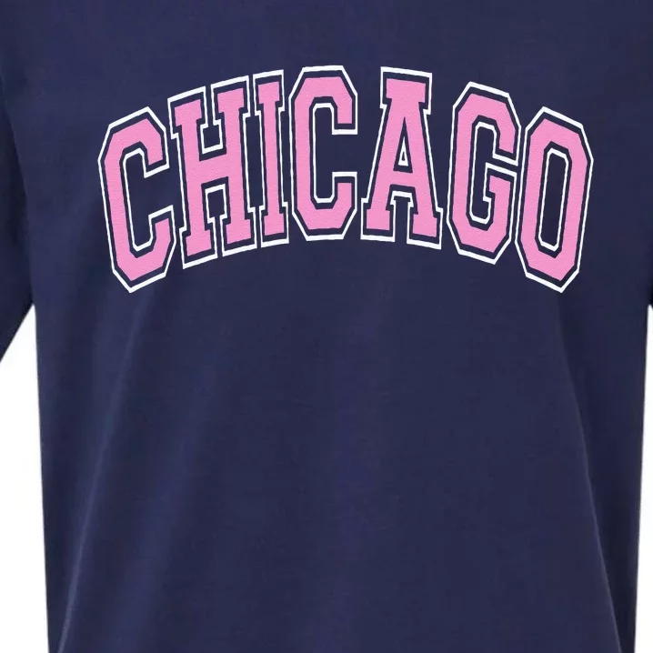 Chicago Illinois IL Varsity Style Pink Text Sueded Cloud Jersey T-Shirt