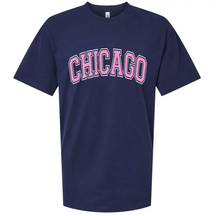 Chicago Illinois IL Varsity Style Pink Text Sueded Cloud Jersey T-Shirt