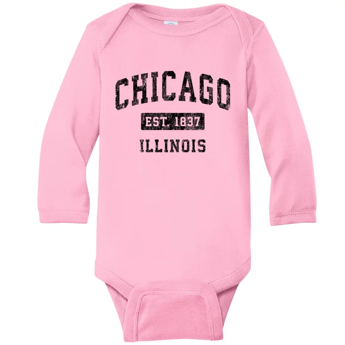 Chicago Illinois Il Vintage Established Sports Baby Long Sleeve Bodysuit