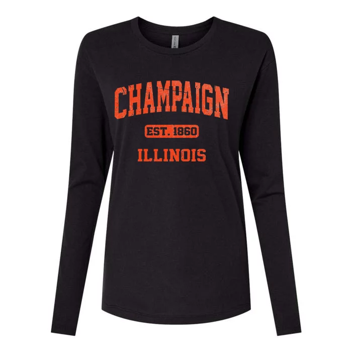 Champaign Illinois IL Vintage State Athletic Style Womens Cotton Relaxed Long Sleeve T-Shirt