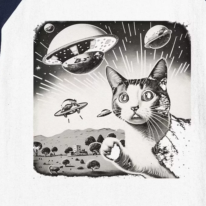 Cat Incident Involving UAPs Funny UFO Retro Aliens Baseball Sleeve Shirt