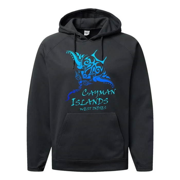 Cayman IslandsWest Indies Vintage Tribal Manta Ray Vacation Performance Fleece Hoodie