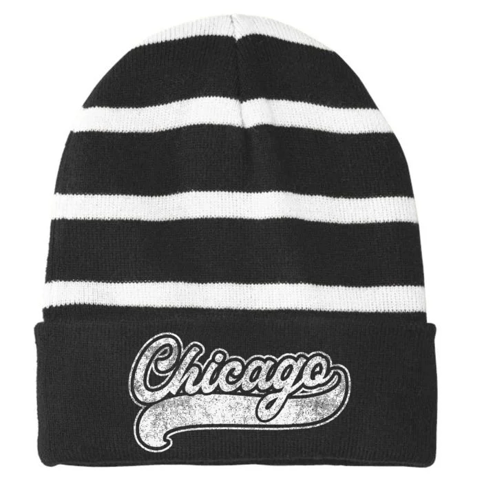 Chicago Illinois Il Retro Baseball Style Striped Beanie with Solid Band