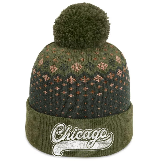 Chicago Illinois Il Retro Baseball Style The Baniff Cuffed Pom Beanie