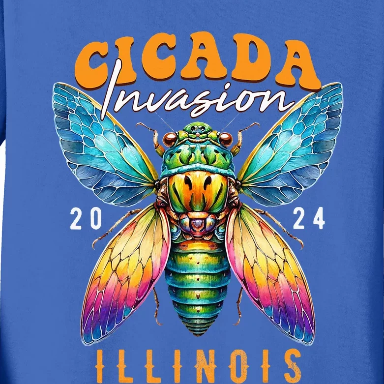 Cicada Invasion Illinois 2024 Insect Broods Xix And Xiii Kids Long Sleeve Shirt