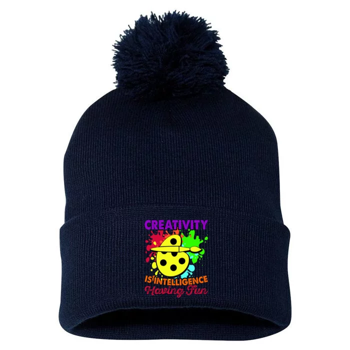 Creativity Is Intelligence Having Fun Pom Pom 12in Knit Beanie