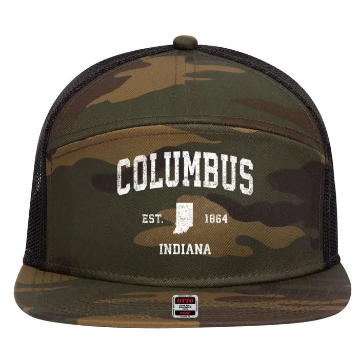 Columbus Indiana In Vintage Established Sports Design 7 Panel Mesh Trucker Snapback Hat