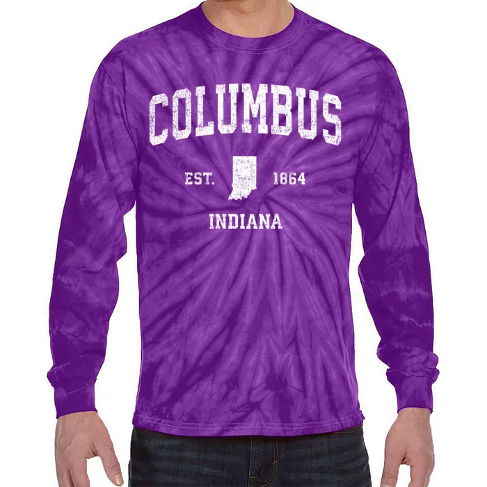 Columbus Indiana In Vintage Established Sports Design Tie-Dye Long Sleeve Shirt