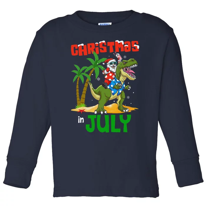 Christmas In July Santa Dinosaur Rex Dino Toddler Long Sleeve Shirt