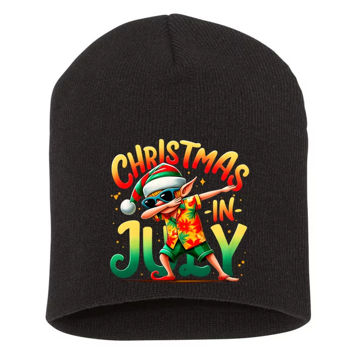 Christmas In July Elf Funny Dabbing Elf Christmas Tree Short Acrylic Beanie