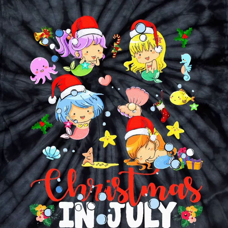 Christmas In July Santa Mermaid Lover Summer Beach Vacation Tie-Dye T-Shirt