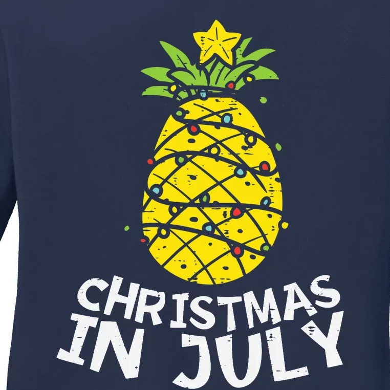 Christmas In July Pineapple Xmas Tree Summer Ladies Long Sleeve Shirt