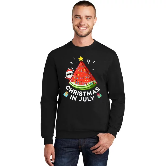 Christmas In July Watermelon Santa Summer Tree Sweatshirt