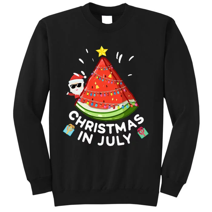 Christmas In July Watermelon Santa Summer Tree Sweatshirt