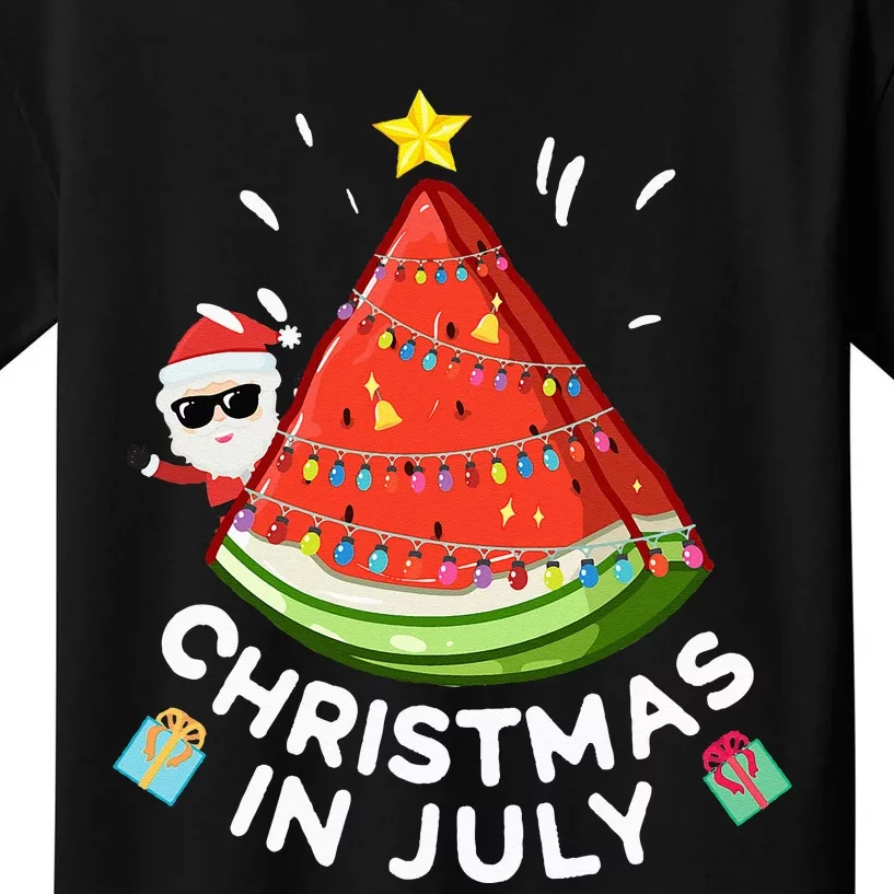 Christmas In July Watermelon Santa Summer Tree Kids T-Shirt