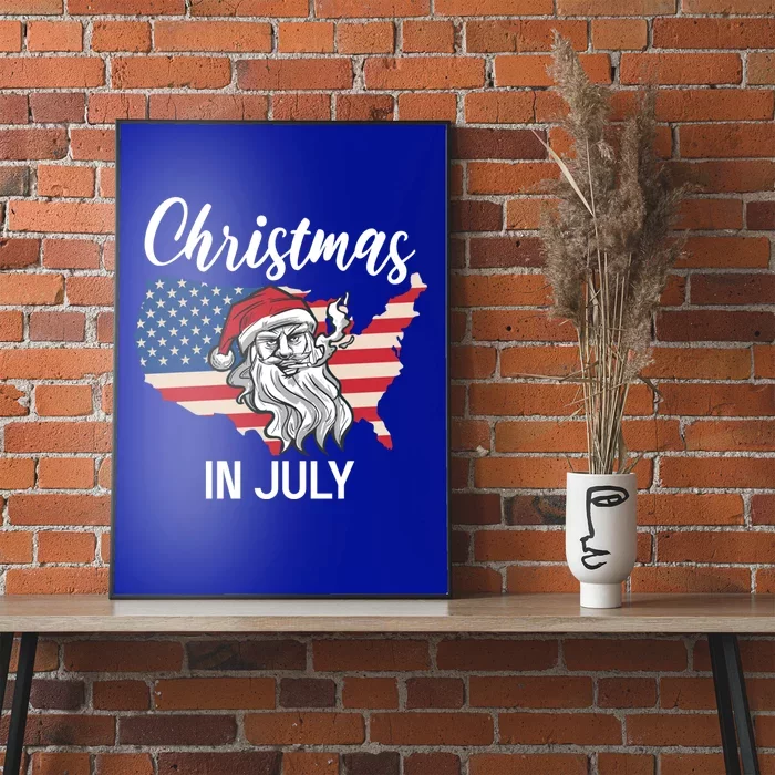 Christmas In July Santa 4th Of July American Flag Patriotici Gift Poster